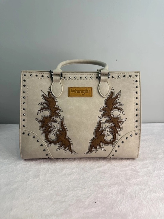 Wrangler Handbags - Wrangler Cream Satchel with Brown Western Embroidery